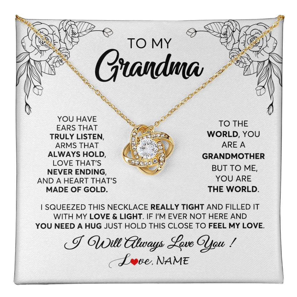 Love Knot Necklace 18K Yellow Gold Finish | 1 | Personalized To My Grandma Necklace From Grandkids Granddaughter Hold This Close Feel My Love Grandma Birthday Mothers Day Customized Gift Box Message Card | siriusteestore