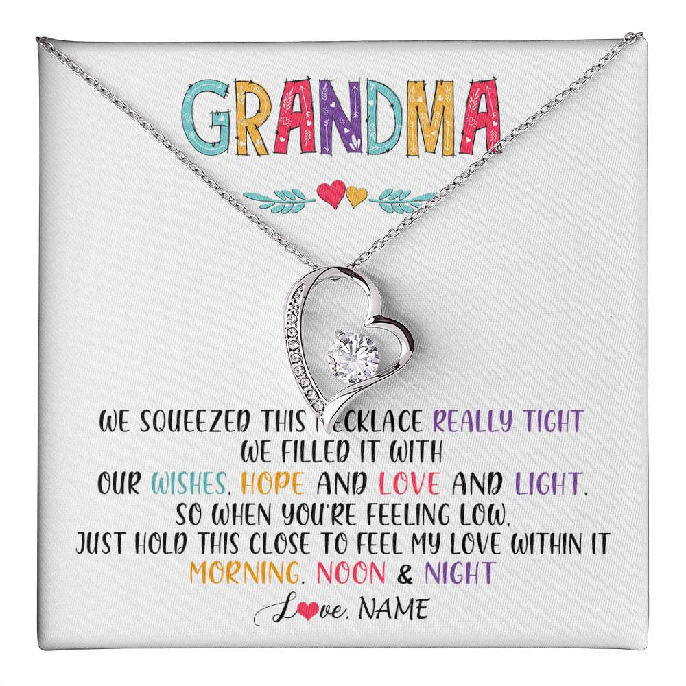 Forever Love Necklace 14K White Gold Finish | 1 | Personalized To My Grandma Necklace From Grandkids Granddaughter We Squeezed This Necklace Grandma Birthday Mothers Day Customized Gift Box Message Card | siriusteestore