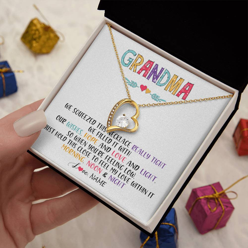 Forever Love Necklace 18K Yellow Gold Finish | 2 | Personalized To My Grandma Necklace From Grandkids Granddaughter We Squeezed This Necklace Grandma Birthday Mothers Day Customized Gift Box Message Card | siriusteestore