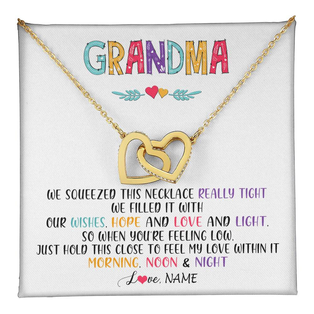Interlocking Hearts Necklace 18K Yellow Gold Finish | 1 | Personalized To My Grandma Necklace From Grandkids Granddaughter We Squeezed This Necklace Grandma Birthday Mothers Day Customized Gift Box Message Card | siriusteestore