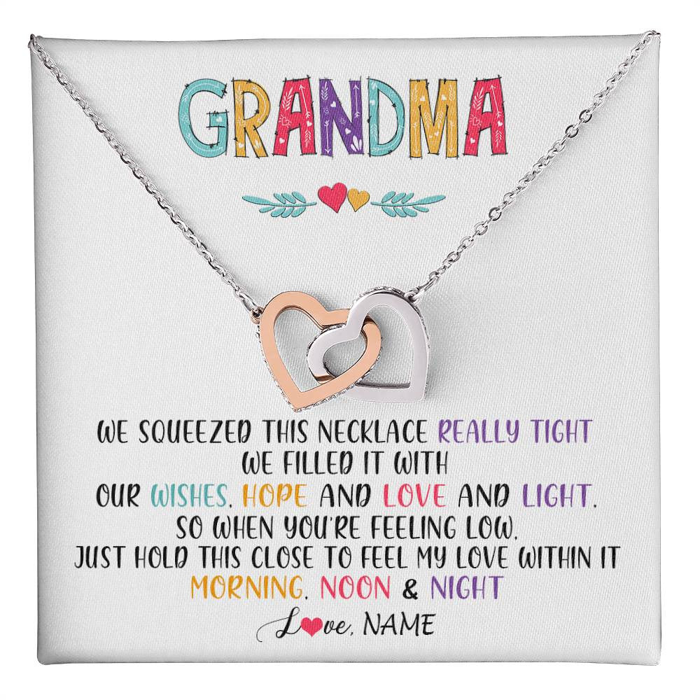 Interlocking Hearts Necklace Stainless Steel & Rose Gold Finish | 1 | Personalized To My Grandma Necklace From Grandkids Granddaughter We Squeezed This Necklace Grandma Birthday Mothers Day Customized Gift Box Message Card | siriusteestore