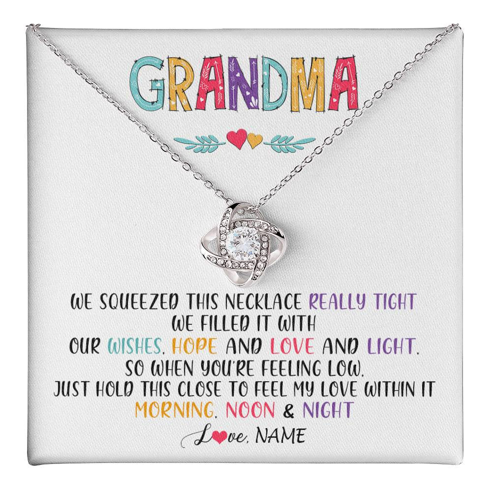 Love Knot Necklace 14K White Gold Finish | 1 | Personalized To My Grandma Necklace From Grandkids Granddaughter We Squeezed This Necklace Grandma Birthday Mothers Day Customized Gift Box Message Card | siriusteestore