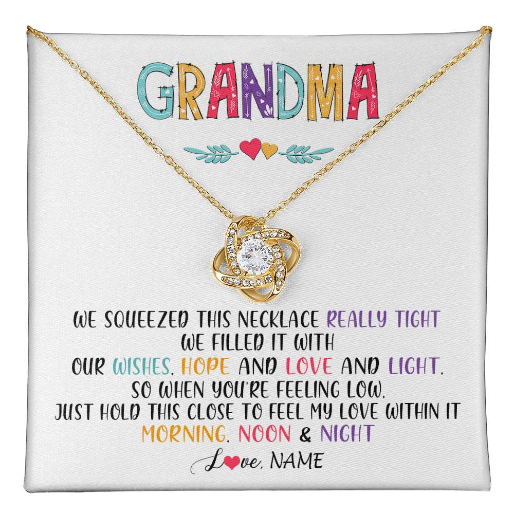 Love Knot Necklace 18K Yellow Gold Finish | 1 | Personalized To My Grandma Necklace From Grandkids Granddaughter We Squeezed This Necklace Grandma Birthday Mothers Day Customized Gift Box Message Card | siriusteestore