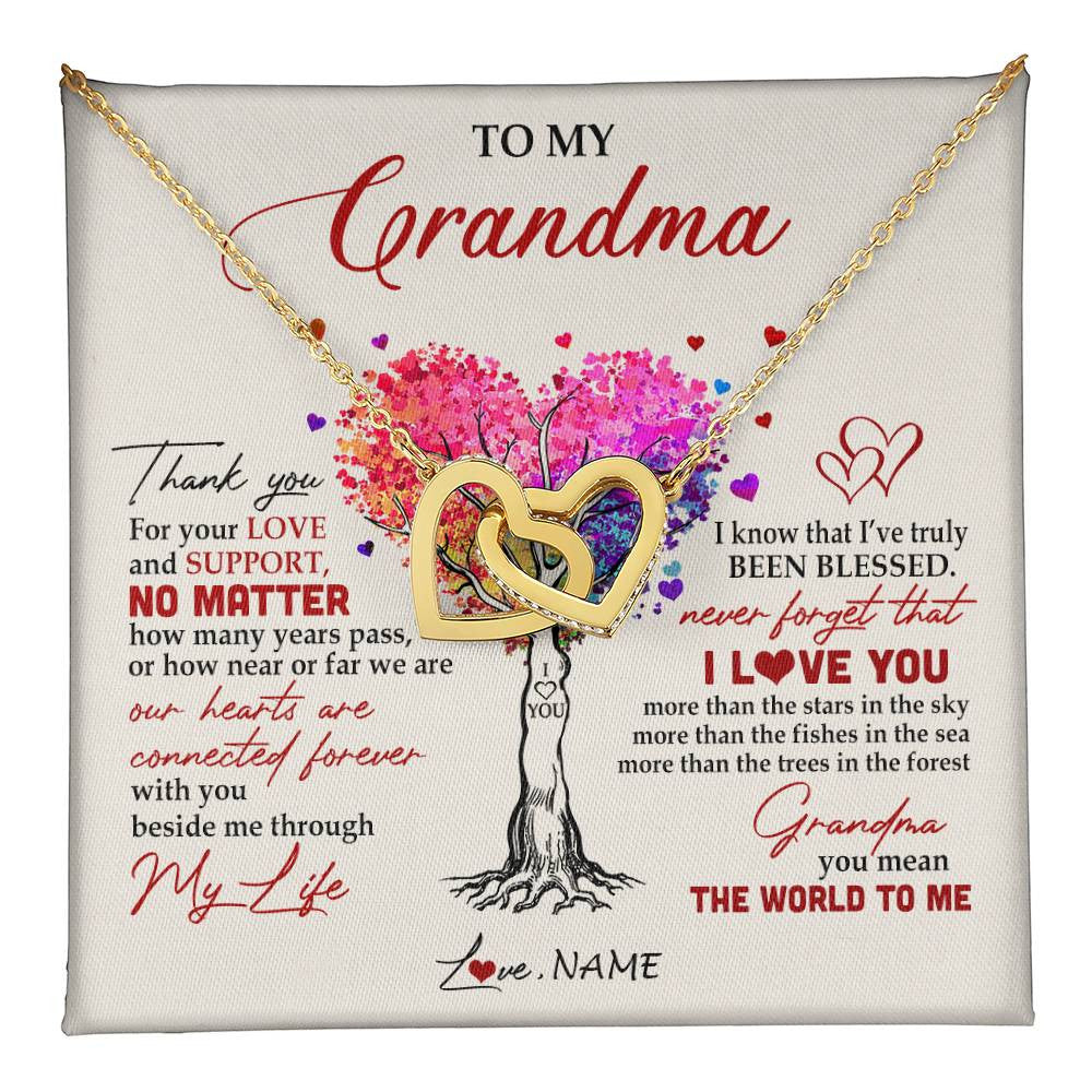 Interlocking Hearts Necklace 18K Yellow Gold Finish | 1 | Personalized To My Grandma Necklace From Grandkids Never Forget That I Love You You Mean The World Grandma Birthday Mothers Day Customized Gift Box Message Card | siriusteestore