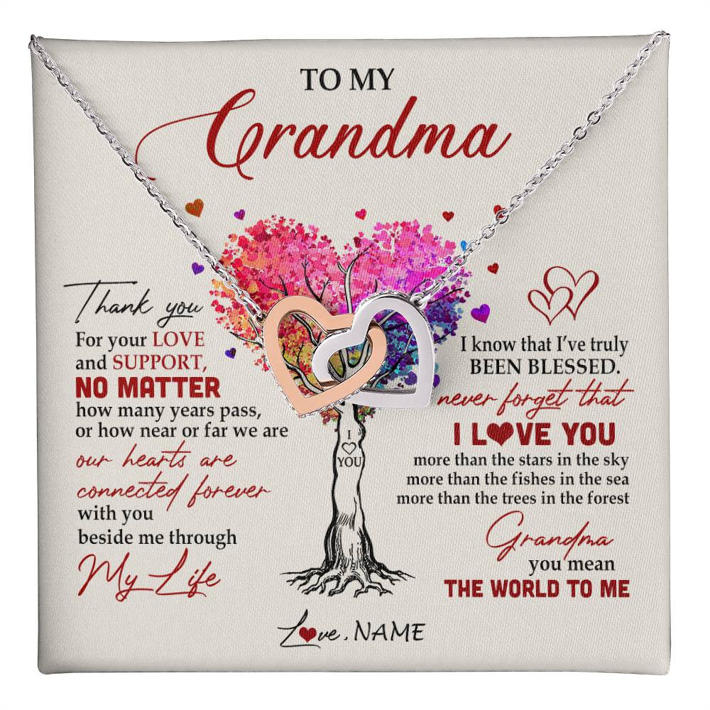 Interlocking Hearts Necklace Stainless Steel & Rose Gold Finish | 1 | Personalized To My Grandma Necklace From Grandkids Never Forget That I Love You You Mean The World Grandma Birthday Mothers Day Customized Gift Box Message Card | siriusteestore