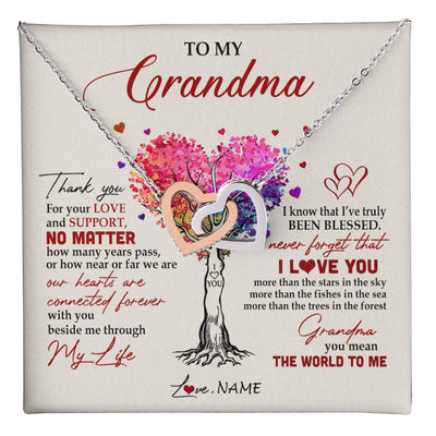 Interlocking Hearts Necklace Stainless Steel & Rose Gold Finish | 1 | Personalized To My Grandma Necklace From Grandkids Never Forget That I Love You You Mean The World Grandma Birthday Mothers Day Customized Gift Box Message Card | siriusteestore