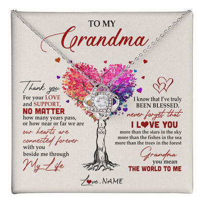 Love Knot Necklace 14K White Gold Finish | 1 | Personalized To My Grandma Necklace From Grandkids Never Forget That I Love You You Mean The World Grandma Birthday Mothers Day Customized Gift Box Message Card | siriusteestore