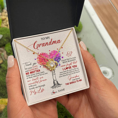 Love Knot Necklace 18K Yellow Gold Finish | 2 | Personalized To My Grandma Necklace From Grandkids Never Forget That I Love You You Mean The World Grandma Birthday Mothers Day Customized Gift Box Message Card | siriusteestore