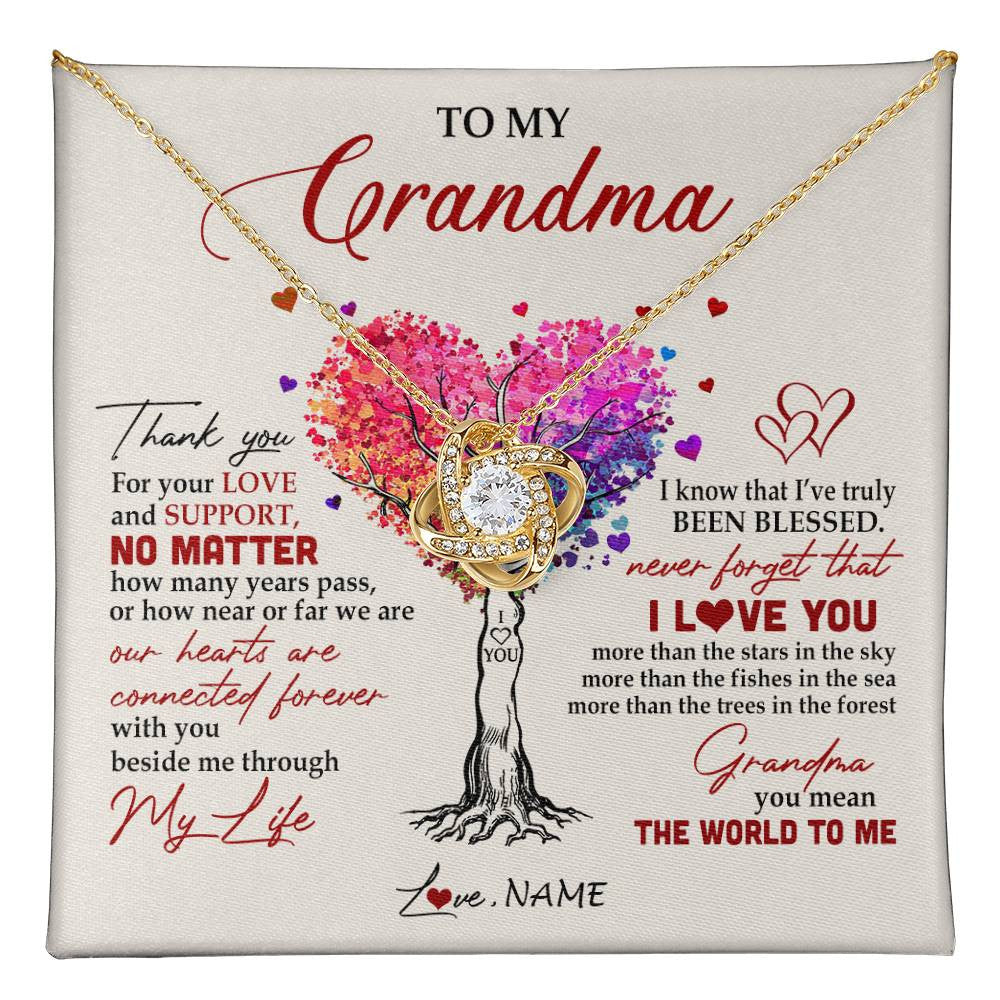 Love Knot Necklace 18K Yellow Gold Finish | 1 | Personalized To My Grandma Necklace From Grandkids Never Forget That I Love You You Mean The World Grandma Birthday Mothers Day Customized Gift Box Message Card | siriusteestore