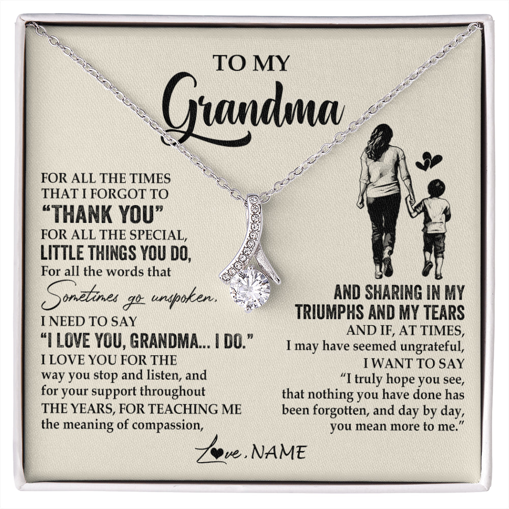 Alluring Beauty Necklace 14K White Gold Finish | 1 | Personalized To My Grandma Necklace From Grandson For All The Times That I Forgot To Thank You Birthday Mothers Day Christmas Customized Gift Box Message Card | siriusteestore