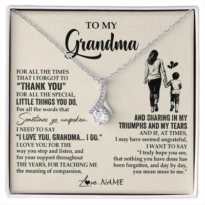 Alluring Beauty Necklace 14K White Gold Finish | 1 | Personalized To My Grandma Necklace From Grandson For All The Times That I Forgot To Thank You Birthday Mothers Day Christmas Customized Gift Box Message Card | siriusteestore