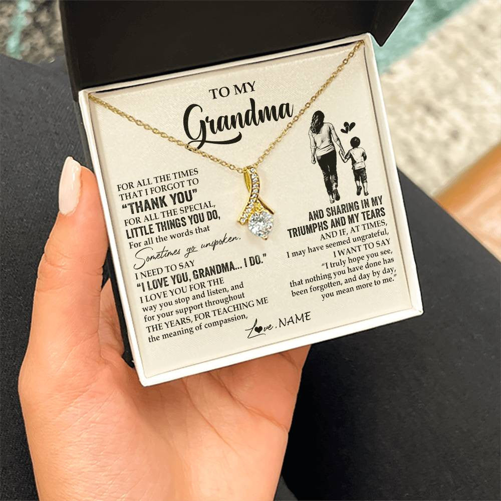 Alluring Beauty Necklace 18K Yellow Gold Finish | 2 | Personalized To My Grandma Necklace From Grandson For All The Times That I Forgot To Thank You Birthday Mothers Day Christmas Customized Gift Box Message Card | siriusteestore