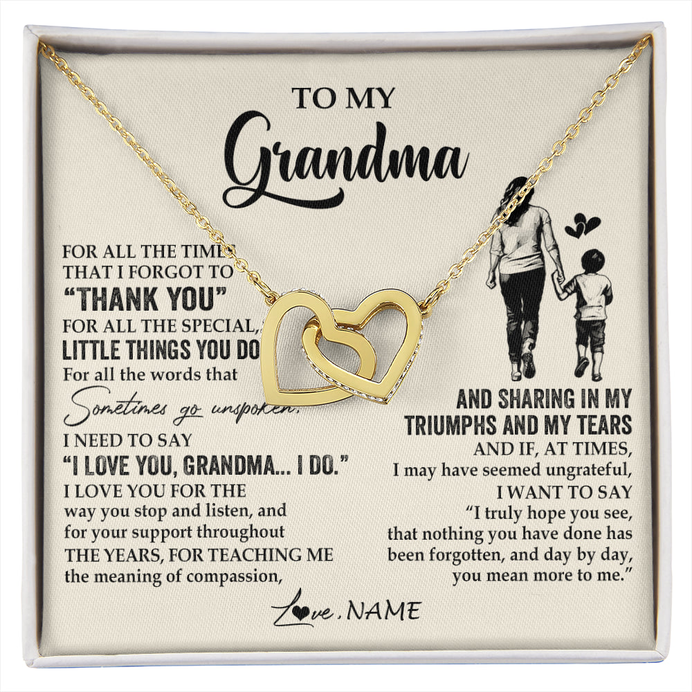 Interlocking Hearts Necklace 18K Yellow Gold Finish | 1 | Personalized To My Grandma Necklace From Grandson For All The Times That I Forgot To Thank You Birthday Mothers Day Christmas Customized Gift Box Message Card | siriusteestore