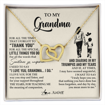 Interlocking Hearts Necklace 18K Yellow Gold Finish | 1 | Personalized To My Grandma Necklace From Grandson For All The Times That I Forgot To Thank You Birthday Mothers Day Christmas Customized Gift Box Message Card | siriusteestore