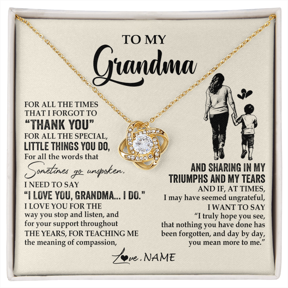 Love Knot Necklace 18K Yellow Gold Finish | 1 | Personalized To My Grandma Necklace From Grandson For All The Times That I Forgot To Thank You Birthday Mothers Day Christmas Customized Gift Box Message Card | siriusteestore