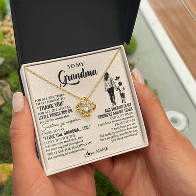 Love Knot Necklace 18K Yellow Gold Finish | 2 | Personalized To My Grandma Necklace From Grandson For All The Times That I Forgot To Thank You Birthday Mothers Day Christmas Customized Gift Box Message Card | siriusteestore