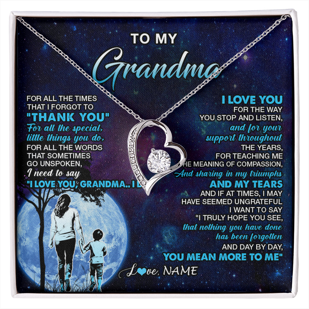 Forever Love Necklace 14K White Gold Finish | 1 | Personalized To My Grandma Necklace From Grandson Thank You Day By Day Grandma Birthday Gifts Mothers Day Christmas Customized Gift Box Message Card | siriusteestore