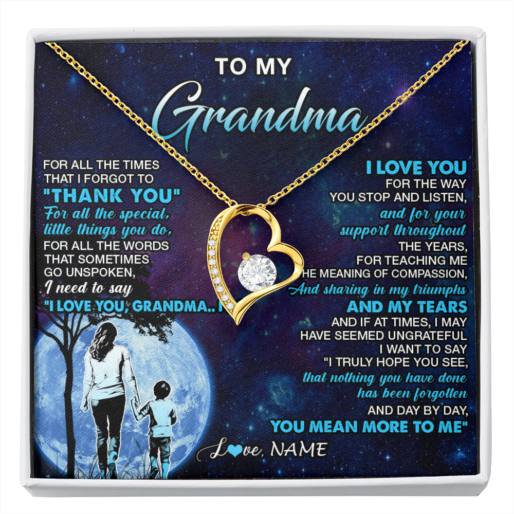 Forever Love Necklace 18K Yellow Gold Finish | 1 | Personalized To My Grandma Necklace From Grandson Thank You Day By Day Grandma Birthday Gifts Mothers Day Christmas Customized Gift Box Message Card | siriusteestore