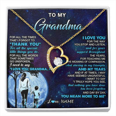 Forever Love Necklace 18K Yellow Gold Finish | 1 | Personalized To My Grandma Necklace From Grandson Thank You Day By Day Grandma Birthday Gifts Mothers Day Christmas Customized Gift Box Message Card | siriusteestore