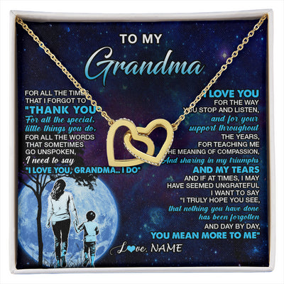 Interlocking Hearts Necklace 18K Yellow Gold Finish | 1 | Personalized To My Grandma Necklace From Grandson Thank You Day By Day Grandma Birthday Gifts Mothers Day Christmas Customized Gift Box Message Card | siriusteestore