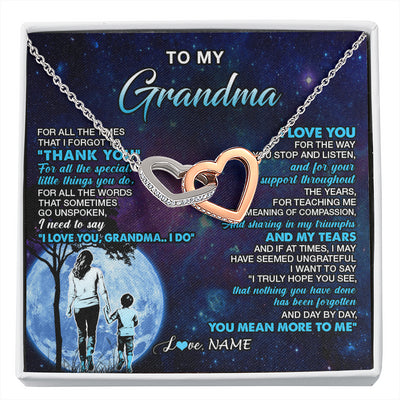 Interlocking Hearts Necklace Stainless Steel & Rose Gold Finish | 1 | Personalized To My Grandma Necklace From Grandson Thank You Day By Day Grandma Birthday Gifts Mothers Day Christmas Customized Gift Box Message Card | siriusteestore