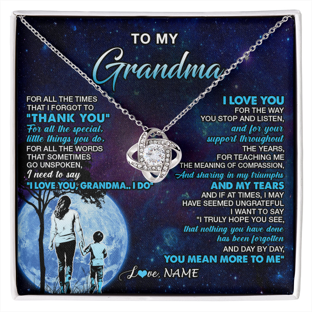 Love Knot Necklace 14K White Gold Finish | 1 | Personalized To My Grandma Necklace From Grandson Thank You Day By Day Grandma Birthday Gifts Mothers Day Christmas Customized Gift Box Message Card | siriusteestore