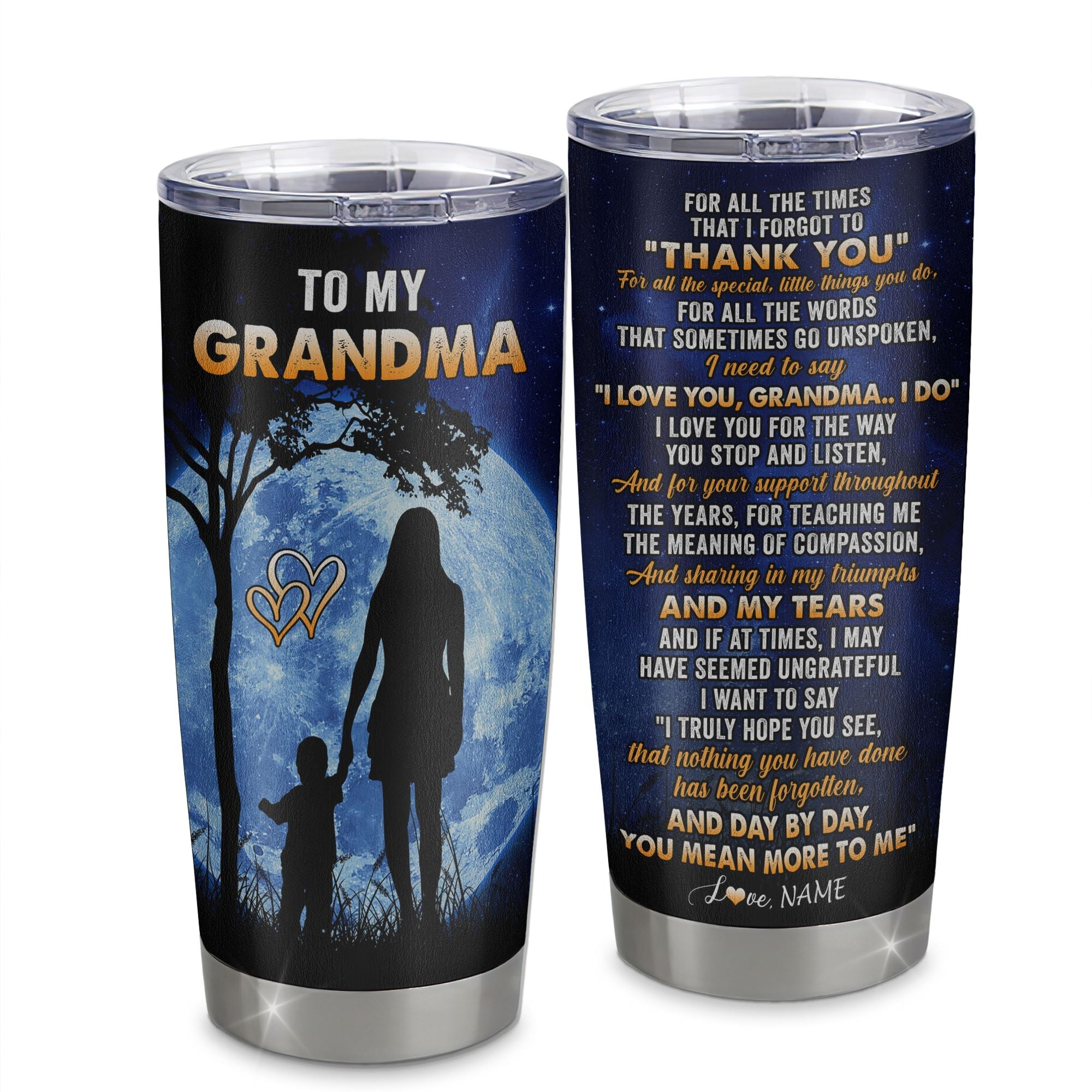Personalized To My Grandma Tumbler From Granddaughter Grandson Stainless Steel Cup Thank You Grateful Love Birthday Mothers Day Thanksgiving Christmas Custom Travel Mug | siriusteestore