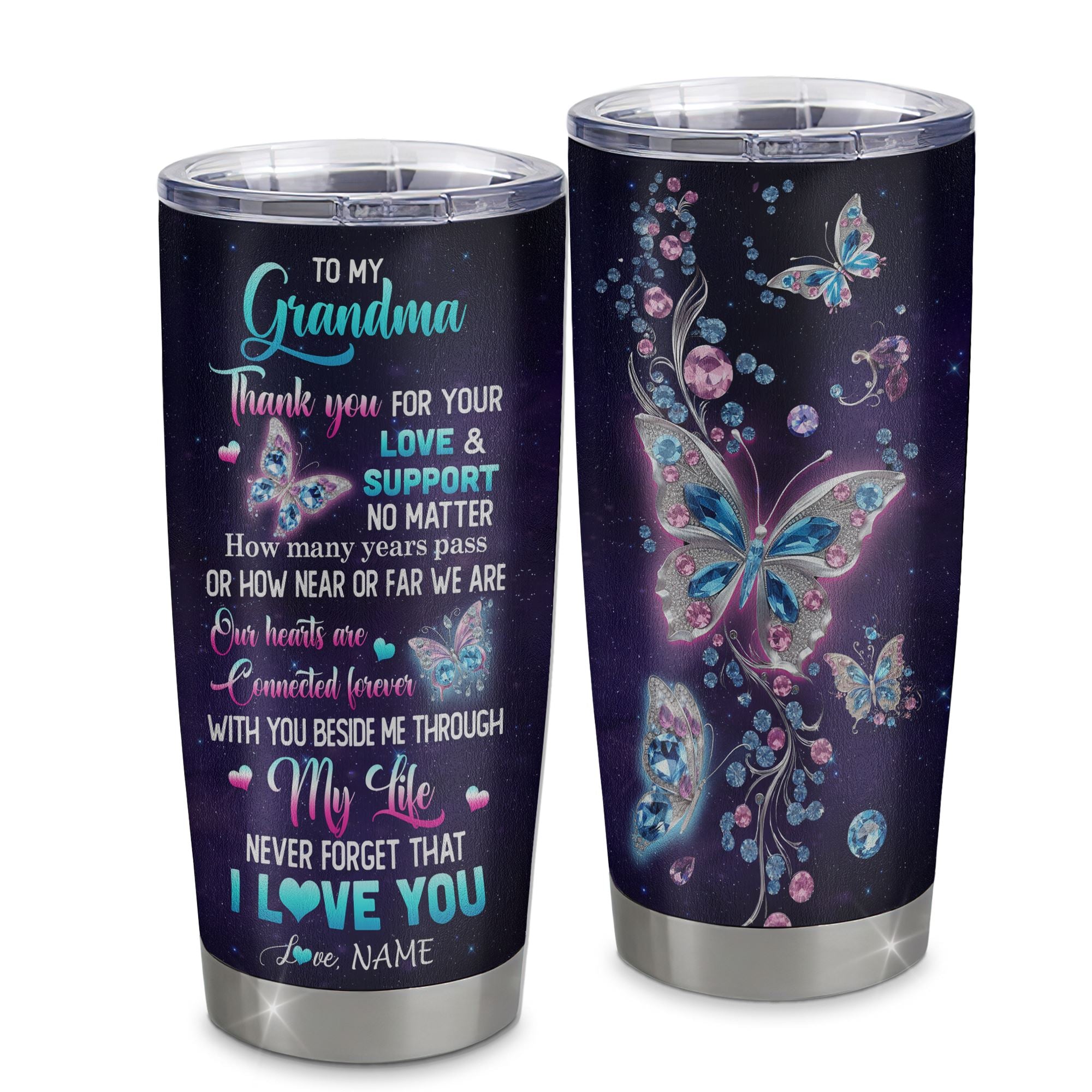 Personalized To My Grandma Tumbler From Grandkids Granddaughter Butterfly Thank You For Your Love Grandma Gift Birthday Mothers Day Christmas Travel Mug | siriusteestore