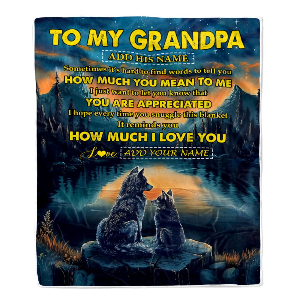 Personalized To My Grandpa Blanket Fathers Day Grandpa Gifts From Grandkids How Much I Love You Wolf Grandpa Birthday Gifts Christmas Customized Fleece Blanket | siriusteestore