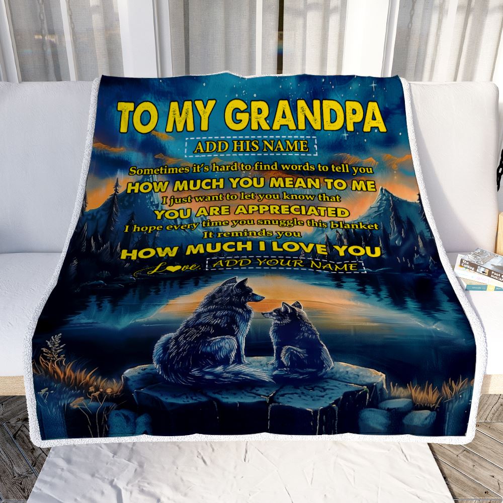 Personalized To My Grandpa Blanket Fathers Day Grandpa Gifts From Grandkids How Much I Love You Wolf Grandpa Birthday Gifts Christmas Customized Fleece Blanket | siriusteestore