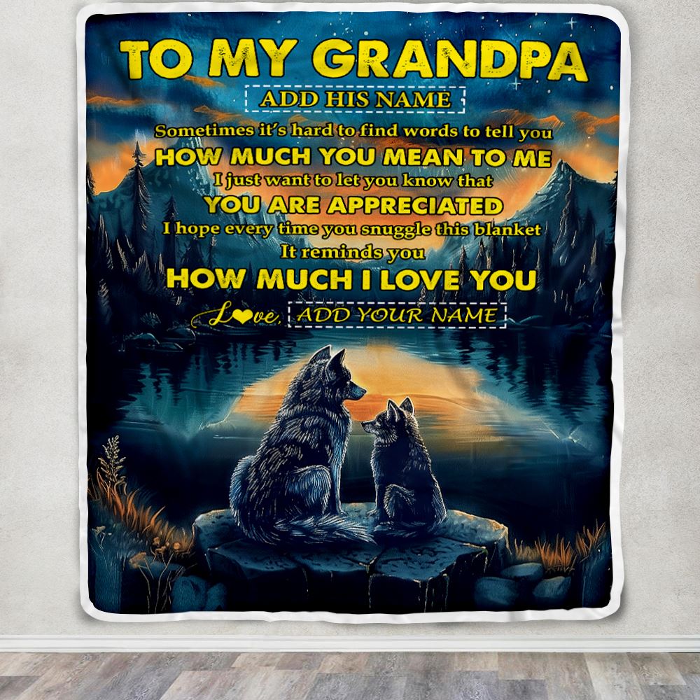 Personalized To My Grandpa Blanket Fathers Day Grandpa Gifts From Grandkids How Much I Love You Wolf Grandpa Birthday Gifts Christmas Customized Fleece Blanket | siriusteestore