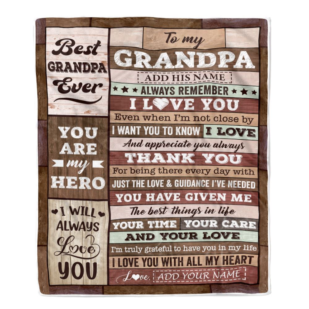 Personalized To My Grandpa Blanket Fathers Day Grandpa Gifts From Grandkids Wood Always Remember I Love You Birthday Gifts Christmas Customized Fleece Blanket | siriusteestore