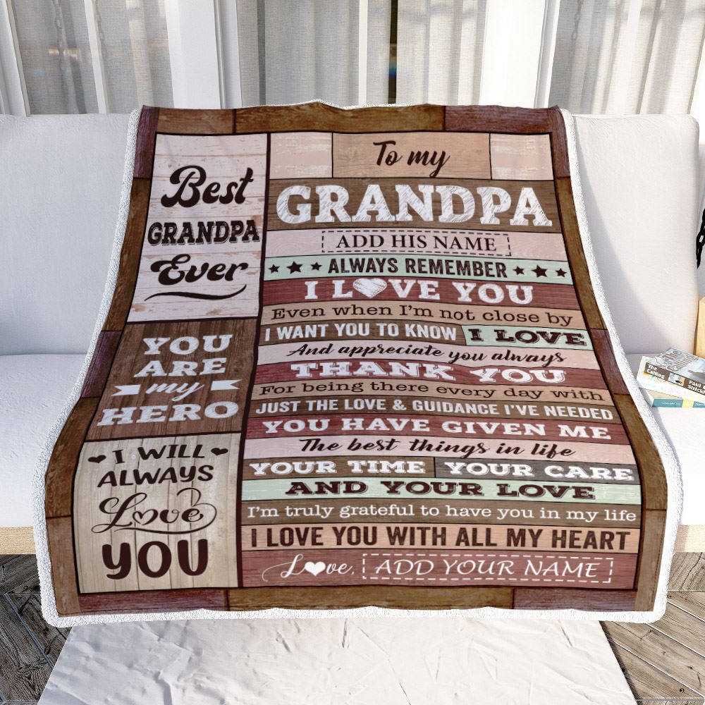 Personalized To My Grandpa Blanket Fathers Day Grandpa Gifts From Grandkids Wood Always Remember I Love You Birthday Gifts Christmas Customized Fleece Blanket | siriusteestore