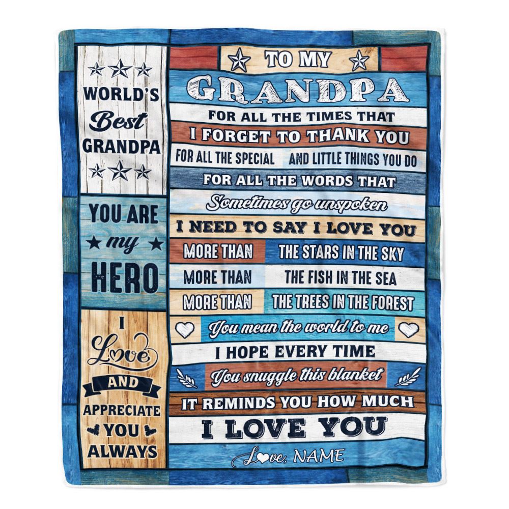 Personalized To My Grandpa Blanket From Grandchildren Grandkids Wood Best Gifts For Great Grandpa Birthday Fathers Day Christmas Customized Fleece Blanket | siriusteestore