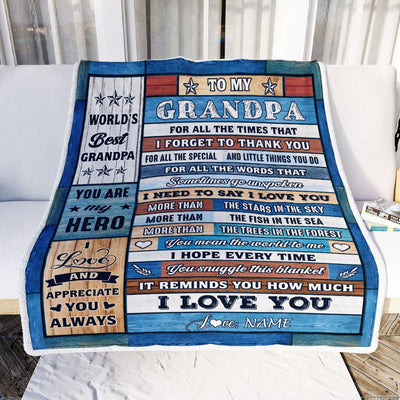 Personalized To My Grandpa Blanket From Grandchildren Grandkids Wood Best Gifts For Great Grandpa Birthday Fathers Day Christmas Customized Fleece Blanket | siriusteestore