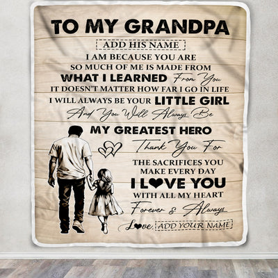 Personalized To My Grandpa Gifts Blanket From Granddaughter Thank You My Hero Grandpa Birthday Gift Fathers Day Thanksgiving Christmas Custom Fleece Blanket | siriusteestore