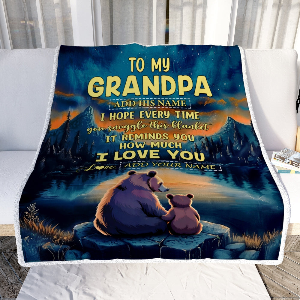 Personalized To My Grandpa Gifts Blanket From Grandson Grandkids I Love You Bear Grandpa Birthday Gifts Present For Fathers Day Christmas Fleece Blanket | siriusteestore