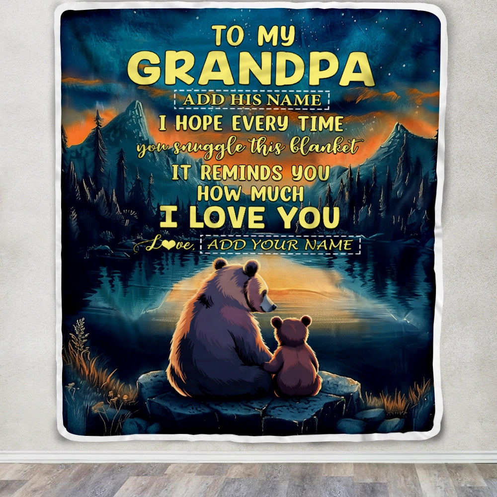 Personalized To My Grandpa Gifts Blanket From Grandson Grandkids I Love You Bear Grandpa Birthday Gifts Present For Fathers Day Christmas Fleece Blanket | siriusteestore
