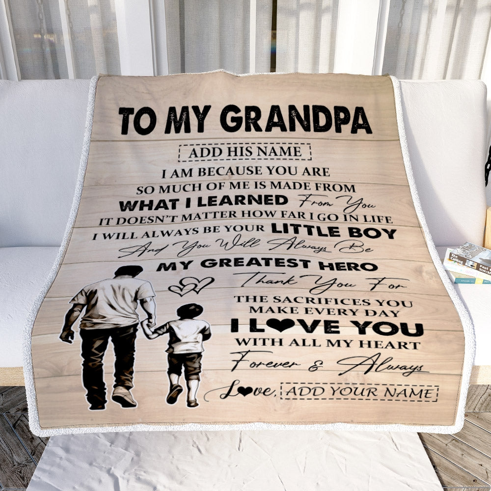Personalized To My Grandpa Gifts Blanket From Grandson Thank You My Hero Grandpa Birthday Gift Fathers Day Thanksgiving Christmas Custom Fleece Throw Blanket | siriusteestore