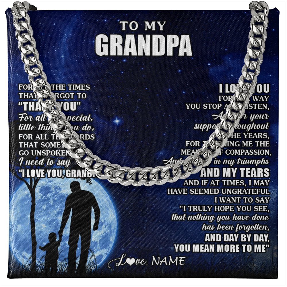Cuban Link Chain Necklace Stainless Steel | 1 | Personalized To My Grandpa Necklace From Granddaughter Grandson Thank You Grateful Love Birthday Fathers Day Christmas Customized Gift Box Message Card | siriusteestore