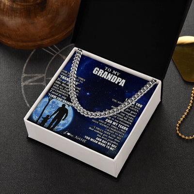 Cuban Link Chain Necklace Stainless Steel | 2 | Personalized To My Grandpa Necklace From Granddaughter Grandson Thank You Grateful Love Birthday Fathers Day Christmas Customized Gift Box Message Card | siriusteestore