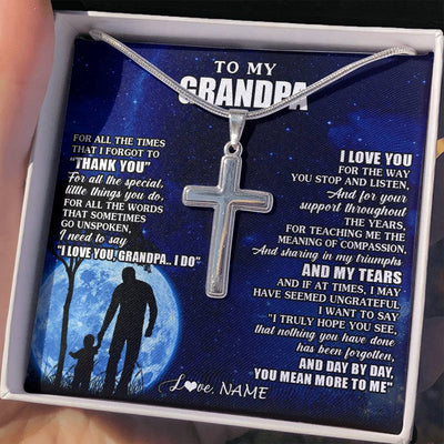 Stainless Cross Necklace Stainless Steel | 2 | Personalized To My Grandpa Necklace From Granddaughter Grandson Thank You Grateful Love Birthday Fathers Day Christmas Customized Gift Box Message Card | siriusteestore