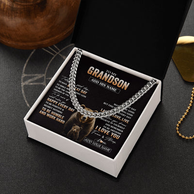 Cuban Link Chain Necklace Stainless Steel | 2 | Personalized To My Grandson Bear Necklace From Grandma Grandpa Every Day Laugh Love Live Grandson Birthday Gifts Christmas Custom Gift Box Message Card | https://siriusteestore.