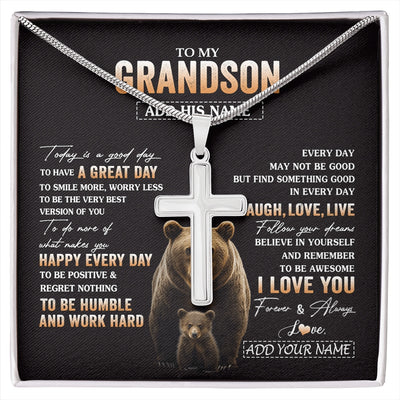 Stainless Cross Necklace Stainless Steel | 1 | Personalized To My Grandson Bear Necklace From Grandma Grandpa Every Day Laugh Love Live Grandson Birthday Gifts Christmas Custom Gift Box Message Card | https://siriusteestore.