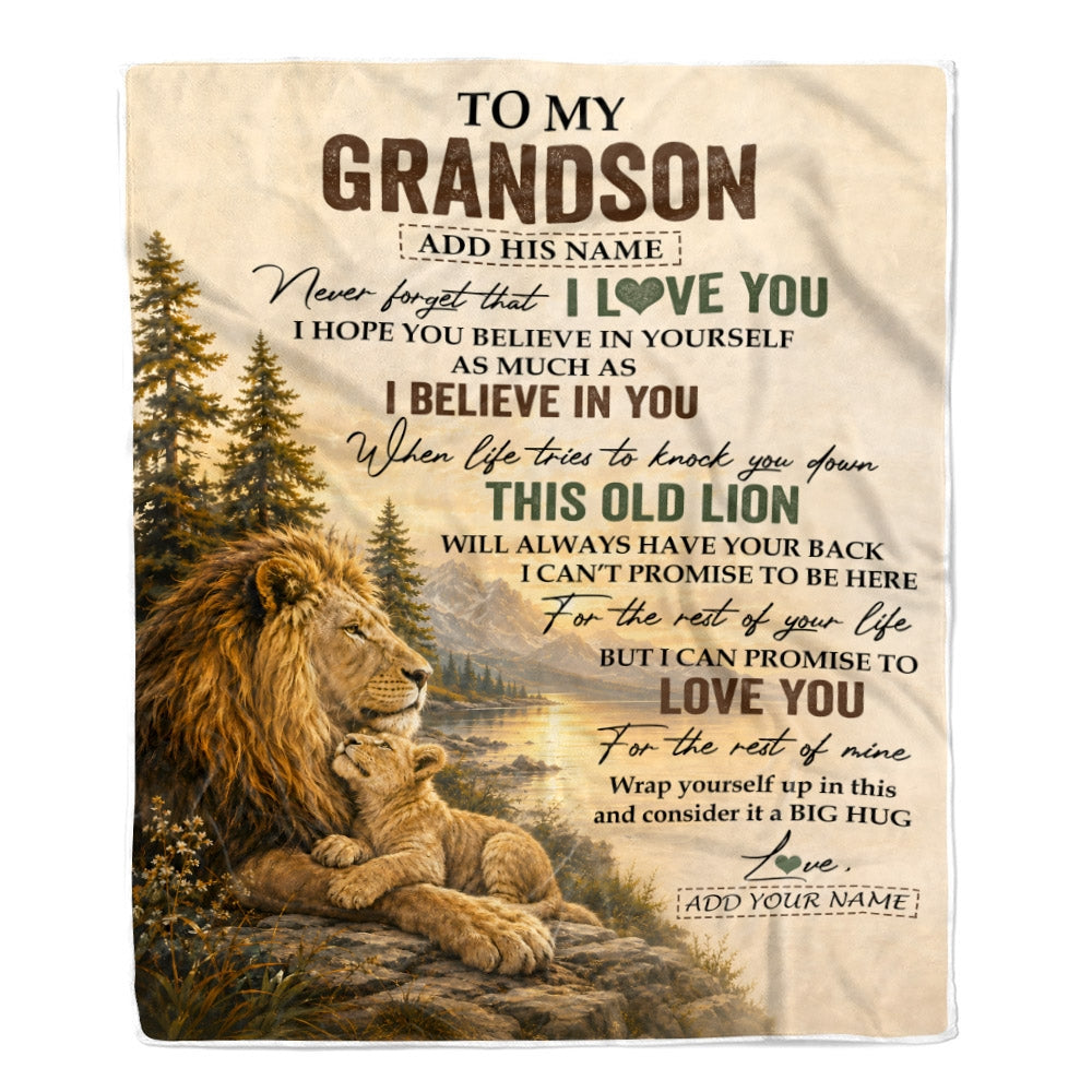 Personalized To My Grandson Birthday Gifts From Grandpa Papa This Old Lion Blanket Grandson Gifts Graduation Christmas Gift Ideas For Men Fleece Throw Blanket | siriusteestore