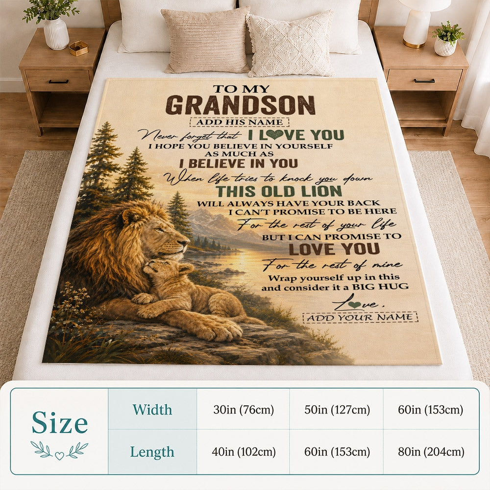 Personalized To My Grandson Birthday Gifts From Grandpa Papa This Old Lion Blanket Grandson Gifts Graduation Christmas Gift Ideas For Men Fleece Throw Blanket | siriusteestore