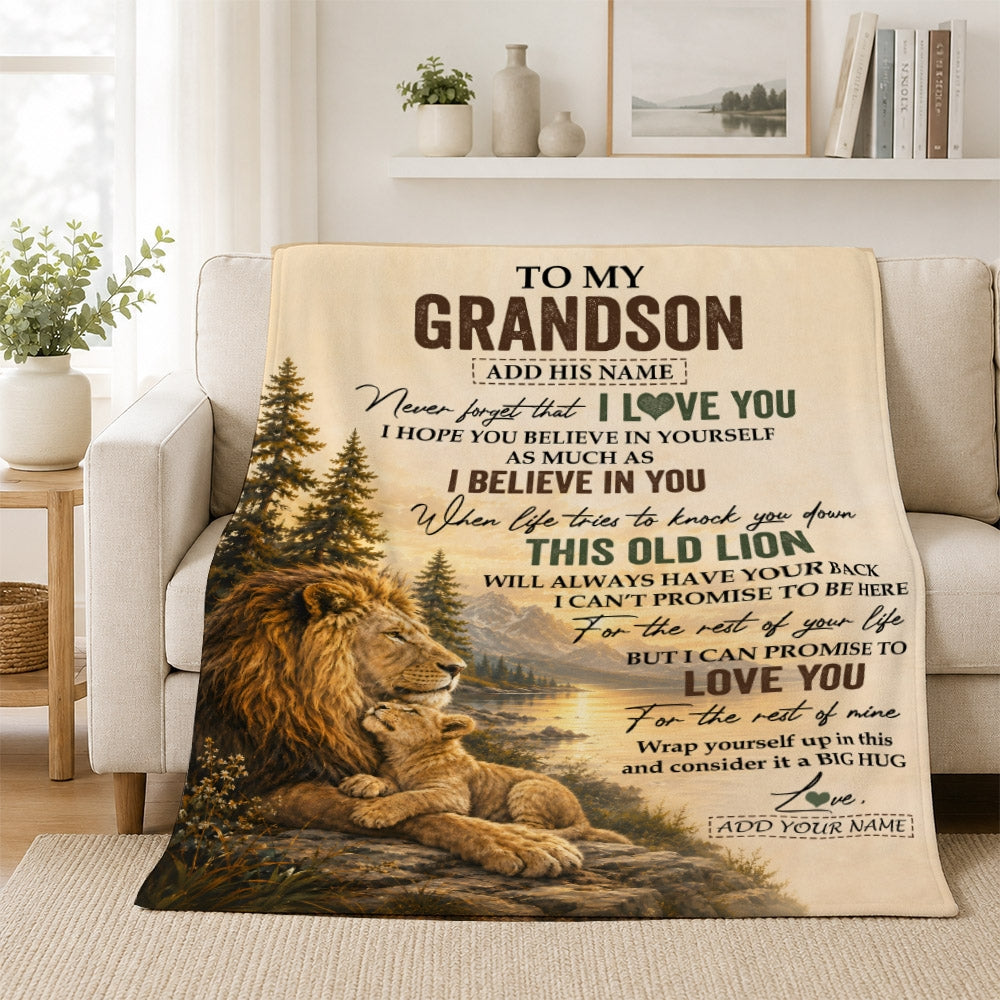 Personalized To My Grandson Birthday Gifts From Grandpa Papa This Old Lion Blanket Grandson Gifts Graduation Christmas Gift Ideas For Men Fleece Throw Blanket | siriusteestore