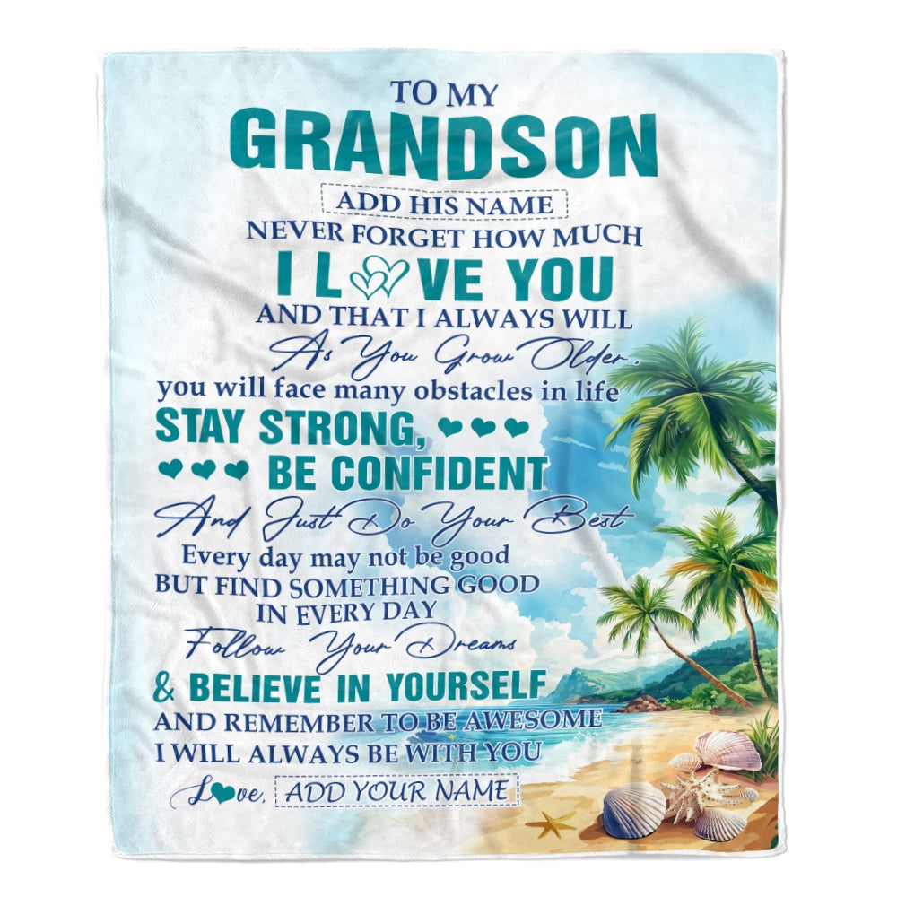 Personalized To My Grandson Blanket Beach I Love You Forever From Grandma Grandpa Grandson Birthday Gifts Christmas Graduation Customized Fleece Blanket | siriusteestore