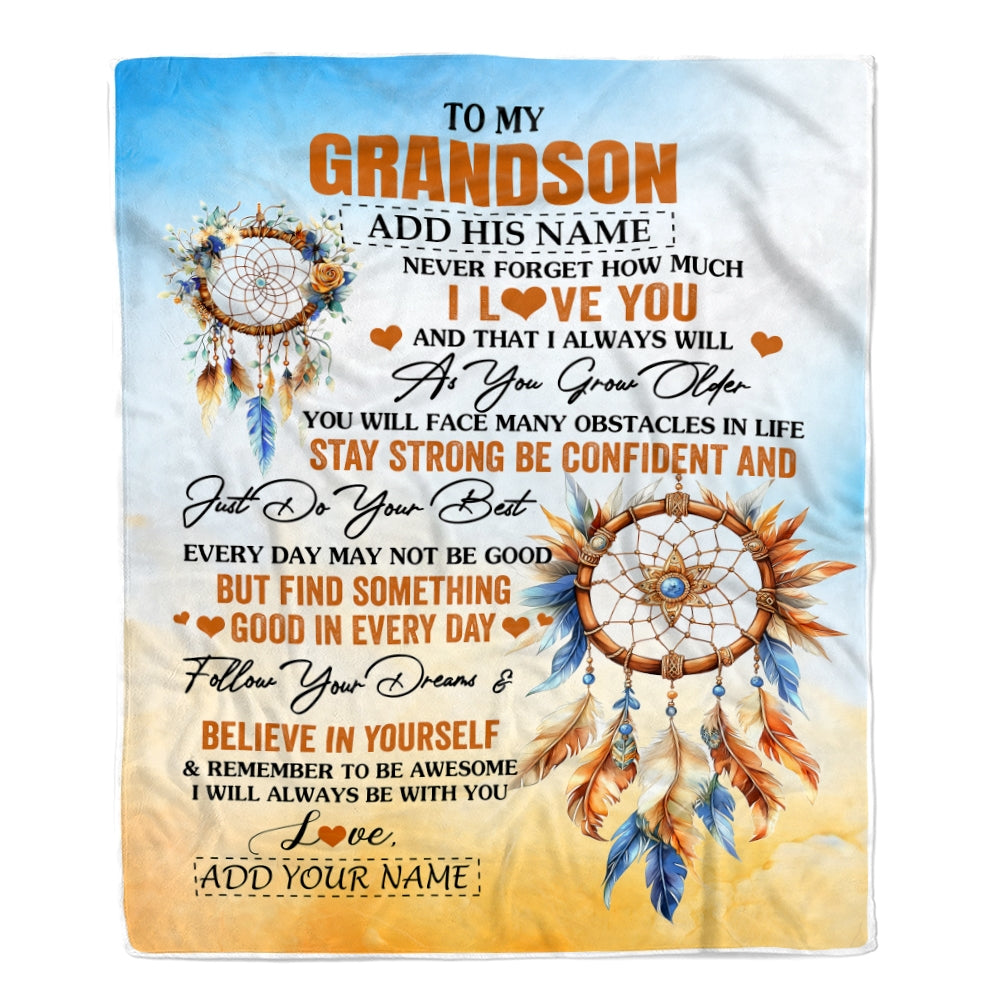 Personalized To My Grandson Blanket Dream Catcher I Love You Forever From Grandma Grandpa Grandson Birthday Gifts Christmas Graduation Custom Fleece Blanket | siriusteestore