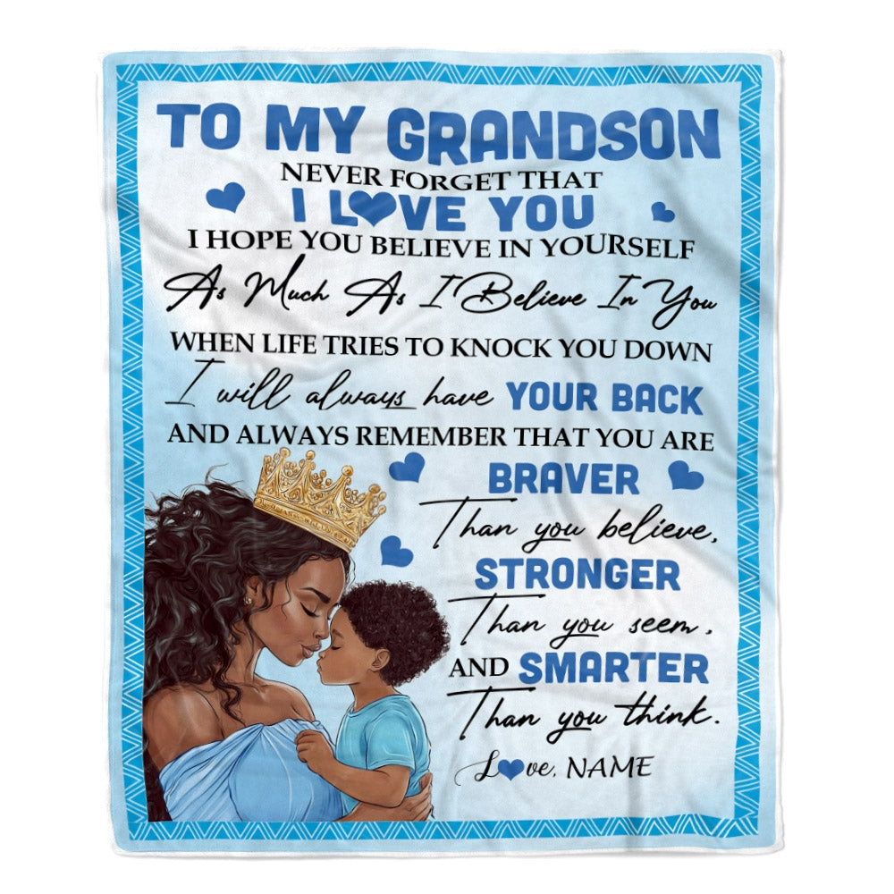 Personalized To My Grandson Blanket From Grandma African Black Women Never Foget That I Love You Grandson Birthday Christmas Customized Fleece Throw Blanket | siriusteestore